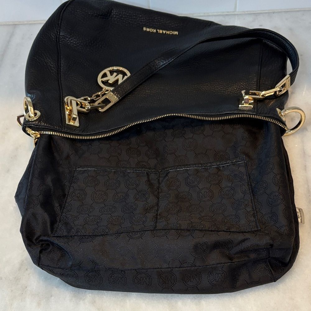 Michael Kors Black Pebbled Leather Shoulder Bag with Gold Hardware - Picture 13 of 16
